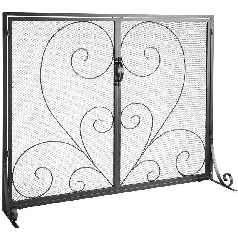 Single Panel Fireplace Screen with Door, Sturdy Iron Mesh Fire Guard for Indoor Hearth-Black image number 7