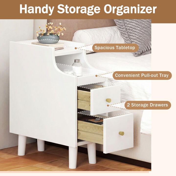 Set of 2 Wooden Bedside Nightstands with Pull-Out Tray and 2 Storage Drawers