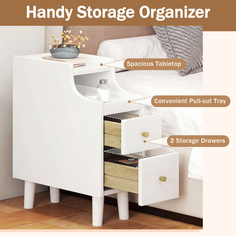 Set of 2 Wooden Bedside Nightstands with Pull-Out Tray and 2 Storage Drawers image number 1