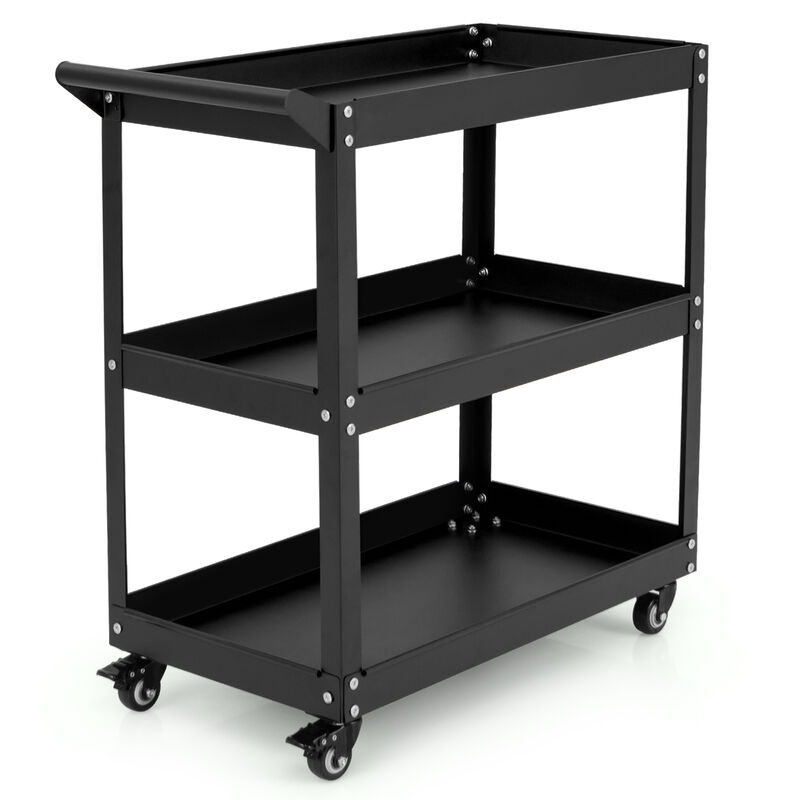 Rolling Cart with 3 Open Shelves, 2 Brakes & 360&deg; Swivel Wheels