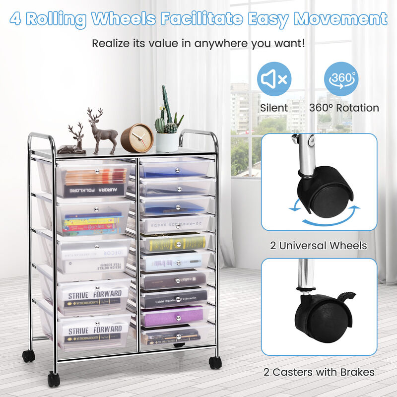15-Drawer Utility Rolling Cart with Multi-Purpose Storage Drawers image number 4