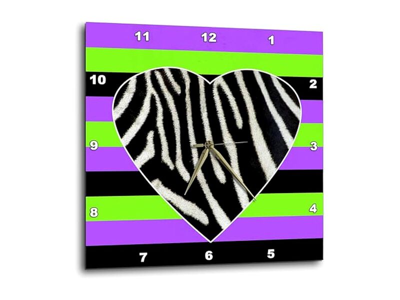 Punk Rockabilly Zebra Heart Purple Green Wall Clock 10 Inch Black Home Decor image number 0