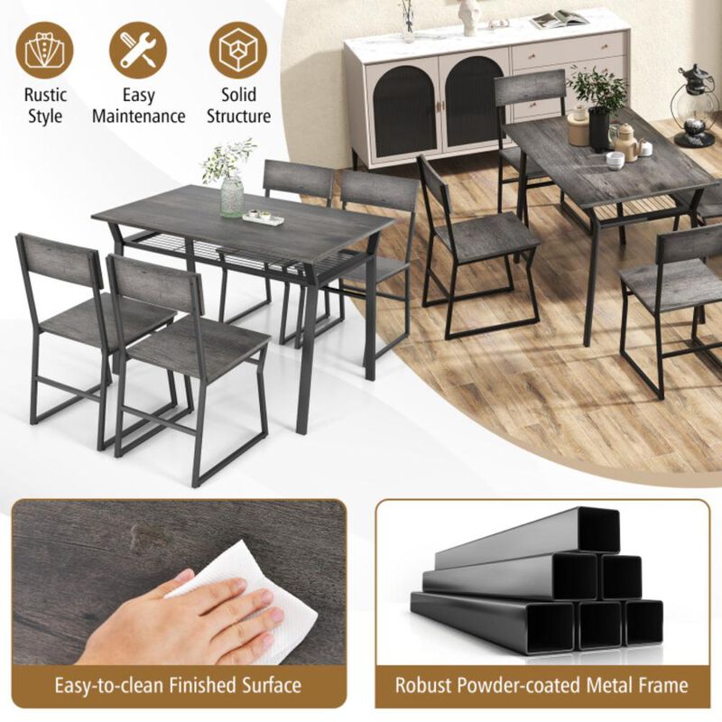 Hivvago 5 Piece Dining Table Set with Storage Rack and Metal Frame