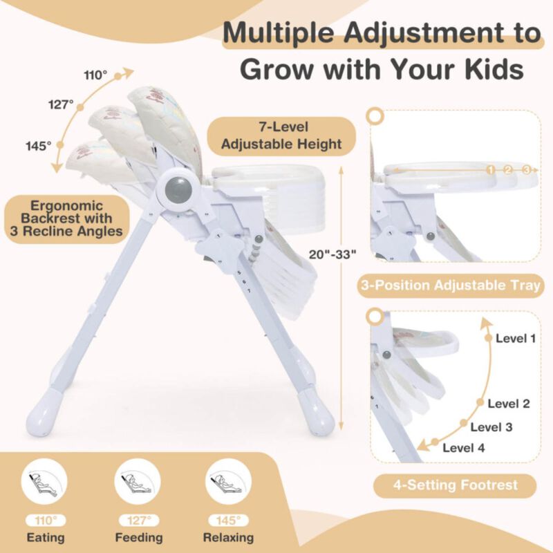 Hivvago Baby High Chair Folding Feeding Chair with Multiple Recline and Height Positions