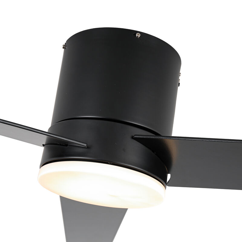 48" Modern Black LED Flush Mount Ceiling Fan with Remote Control
