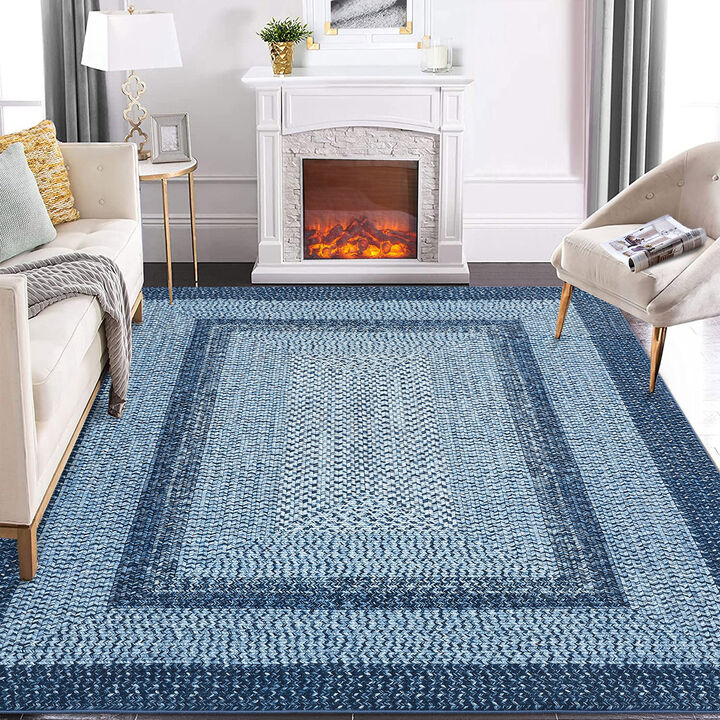 Farmhouse Runner Rugs Braided Print Hallway Rug with Non Slip Rubber Backing Washable Stain