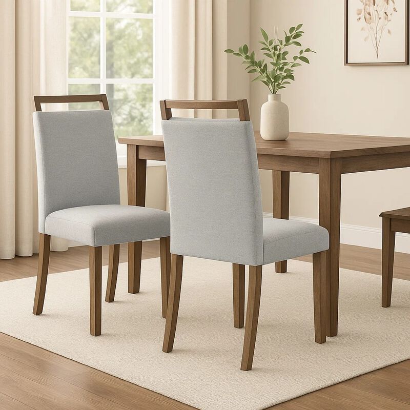 Koji Dining Chair Set of 2, Gray Fabric Padded Seat, Brown Wood Frame image number 6