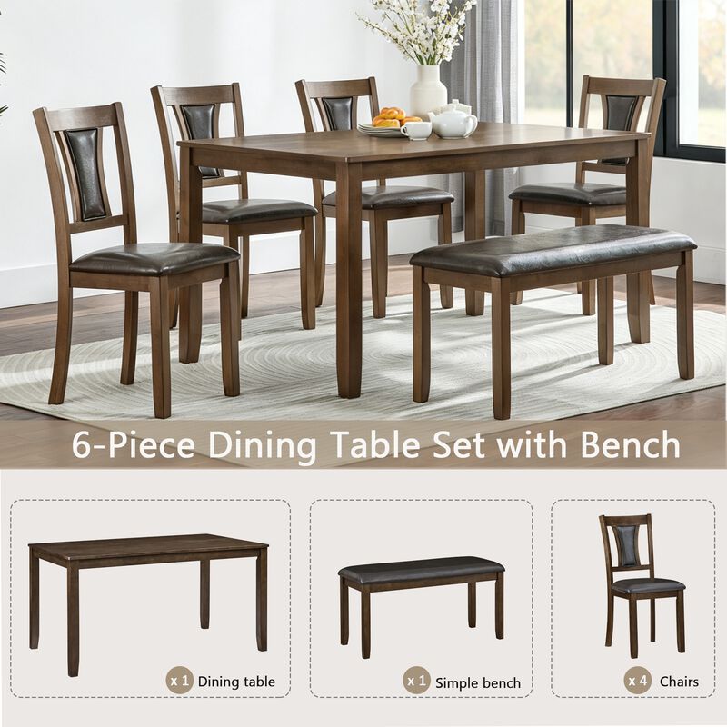 Sorhom 6‑Piece Farmhouse Rustic Dining Table Set image number 5