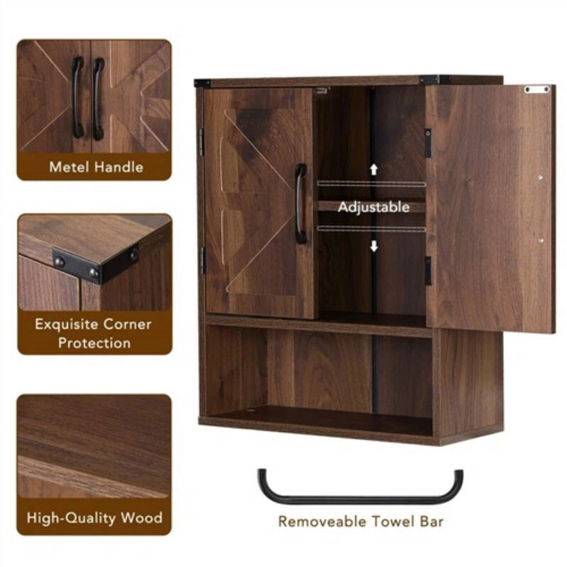 Wall-Mounted Bathroom Cabinet with Shelf & Bar – Farmhouse Style