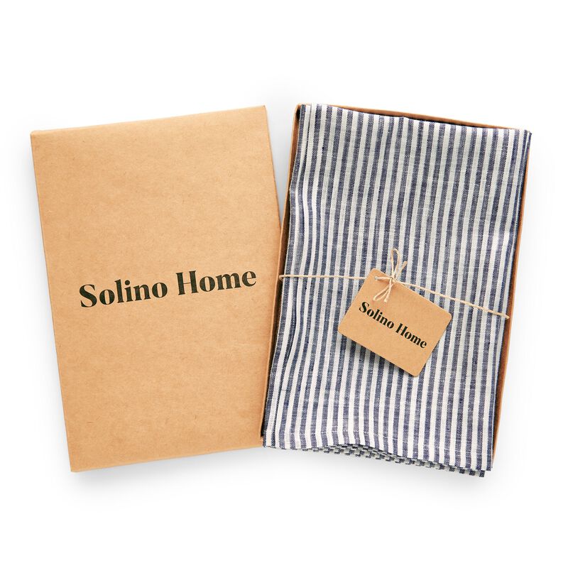 Solino Home Narrow Stripe 100% Linen Dinner Napkins &ndash; Set of 4, 20 x 20 in, Machine Washable, Holiday and Everyday Dining