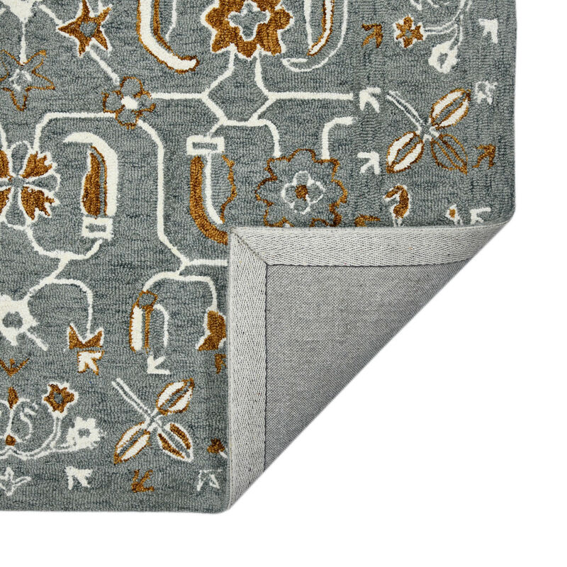 HomeRoots 2' X 3' Orange Gray And Ivory Wool Floral Medallion Hand Hooked Area Rug image number 4