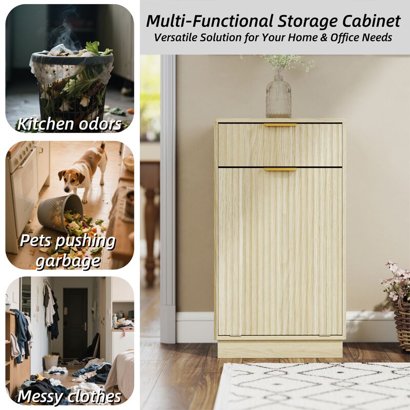 10 Gallon Tilt Out Trash Can Cabinet with Pull Out Bin Oak Finish image number 5