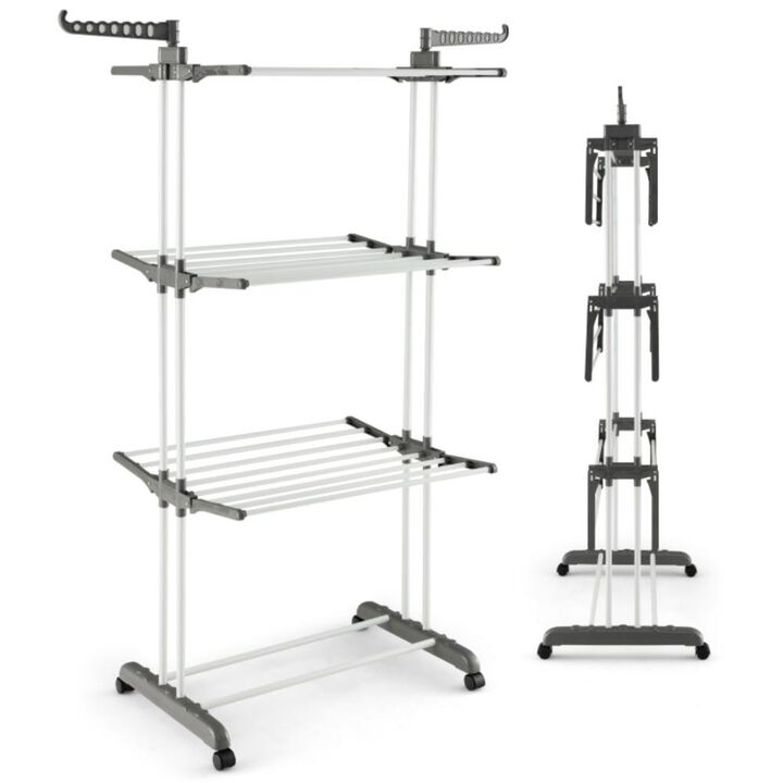 Hivvago 4-tier Clothes Drying Rack with Rotatable Side Wings and Collapsible Shelves
