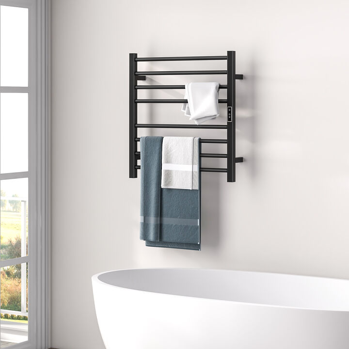 8 Bars Freestanding Wall Mounted Towel Warmer Rack with LED Display-Black
