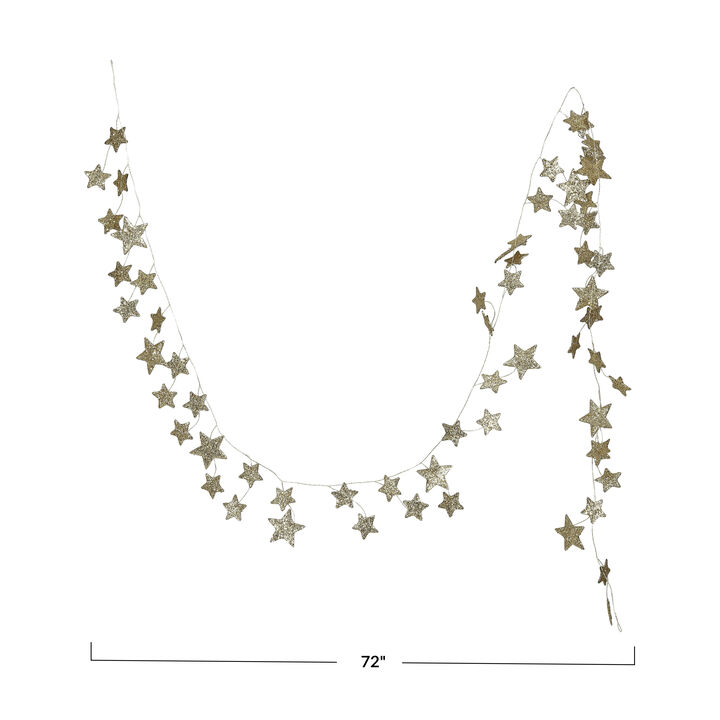 Decorative Glitter Paper Star Garland, Gold Color