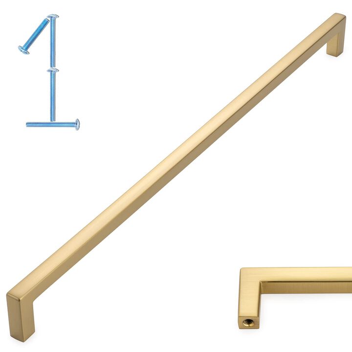 KOOFIZO Solid Square Bar Cabinet Handle - Brushed Gold Furniture Pull, 12.6 Inch/320mm Screwhole Distance, 1-Piece for Kitchen C