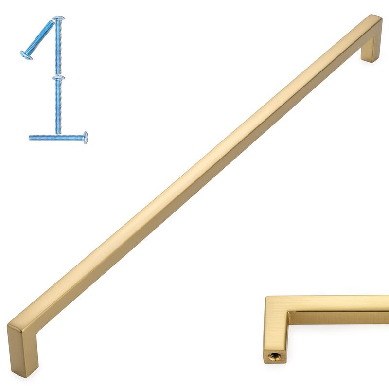 KOOFIZO Solid Square Bar Cabinet Handle - Brushed Gold Furniture Pull, 12.6 Inch/320mm Screwhole Distance, 1-Piece for Kitchen C