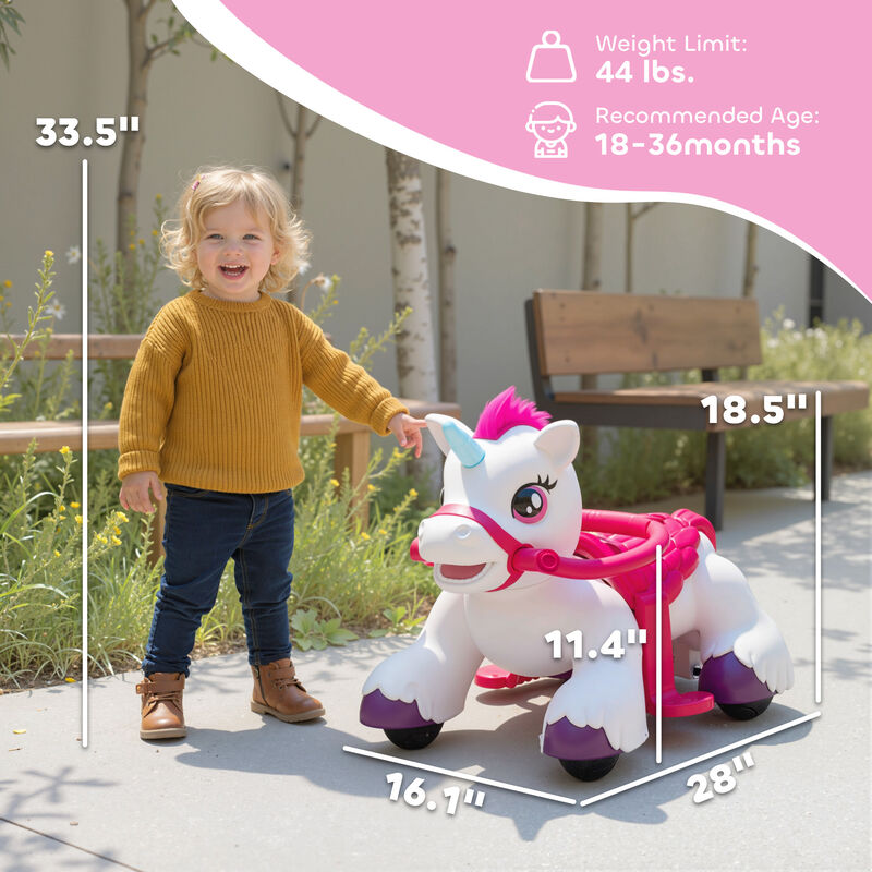 BreeBe 12V Unicorn Ride on Horse with Carrot Toy, Comb, Animal Sounds image number 2
