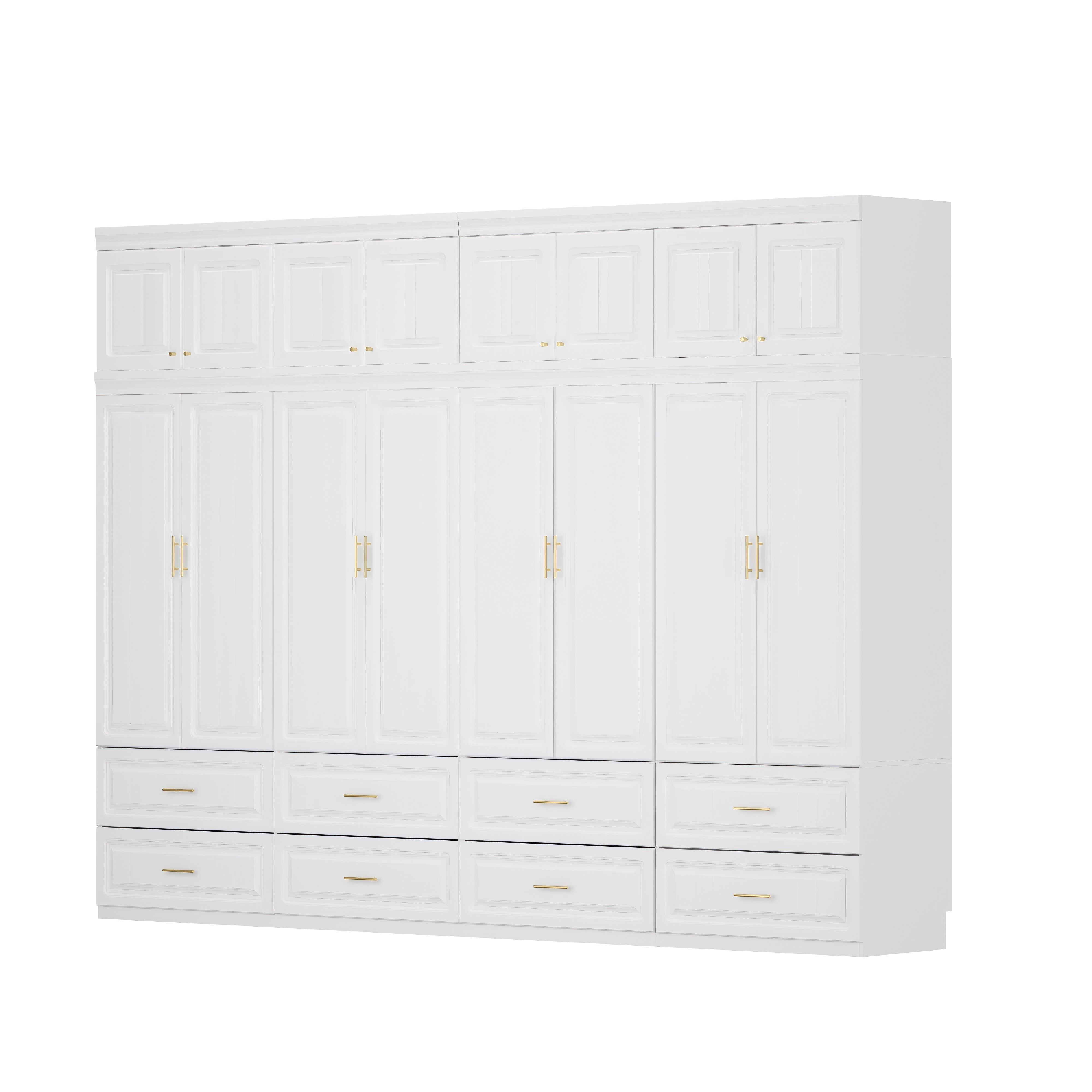 8-Door Wardrobe with Drawers and Overhead Cabinet
