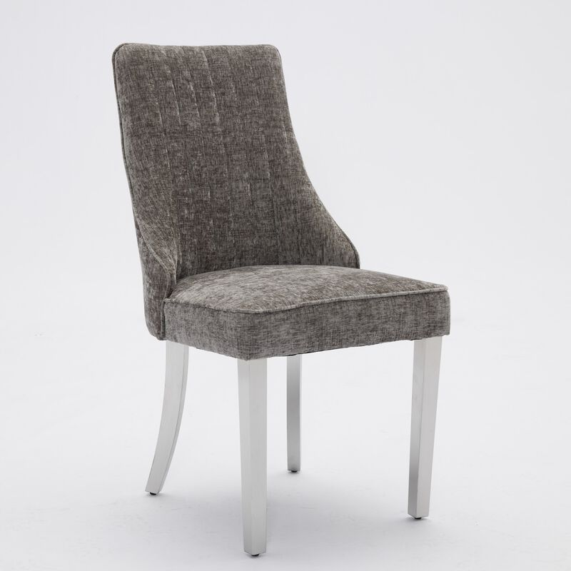 Set of 2 Upholstered Dining Chairs with Comfy Fabric and Stainless Steel Legs