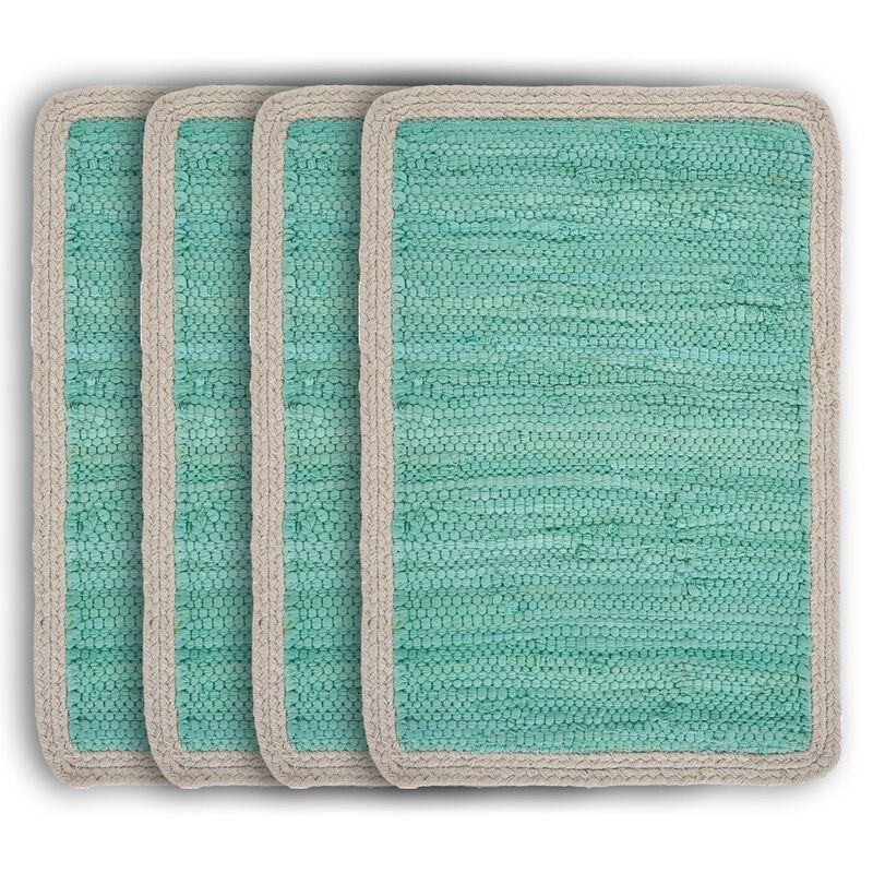 HomeRoots 19" Set of Four Turquoise and Natural Solid With Border Cotton Placemats image number 0