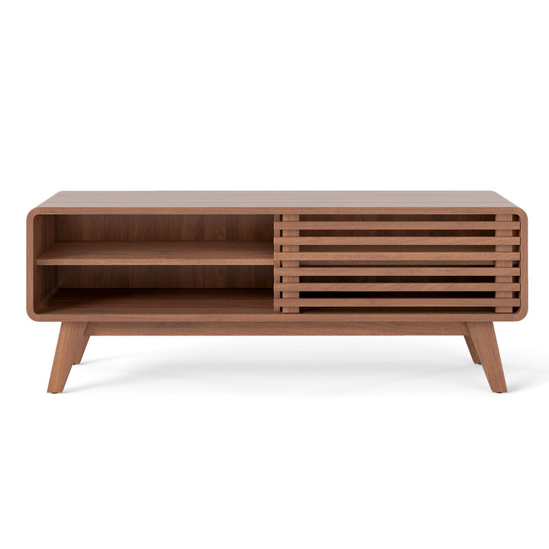 Modern TV Stand with Sliding Door & Adjustable Shelves for Living Room Entertainment-Brown image number 0