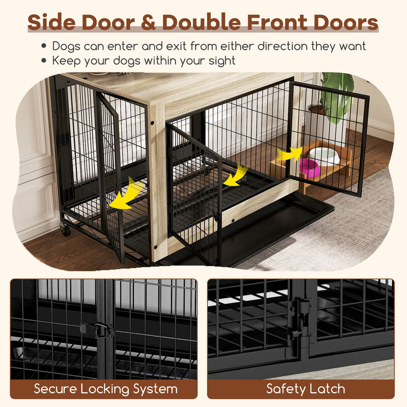 Steel Frame Dog Crate with Flip-Up Access, 3 Secure Doors & Removable Tray For Dogs image number 6