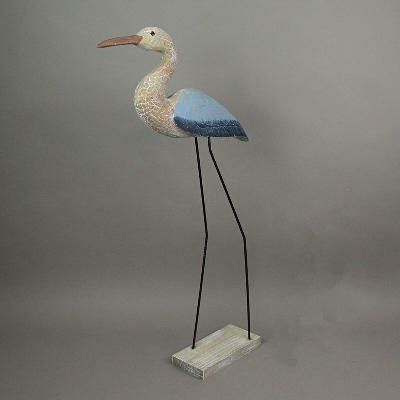 29 Inch Hand Carved Wood Blue Heron Bird Statue Home Coastal Decor Sculpture Art image number 3