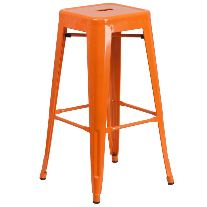Flash Furniture Commercial Grade 30" High Backless Orange Metal Indoor-Outdoor BarStool with Square Seat