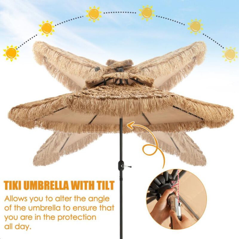 Hivvago 9 Feet Thatched Tiki Umbrella with 8 Ribs