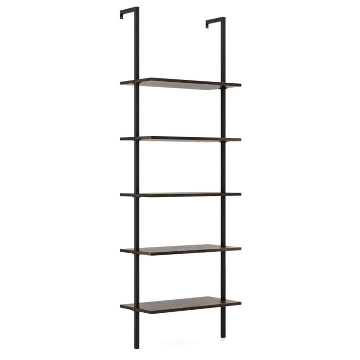 Hivvago 5 Tier Ladder Shelf Wall-Mounted Bookcase with Steel Frame