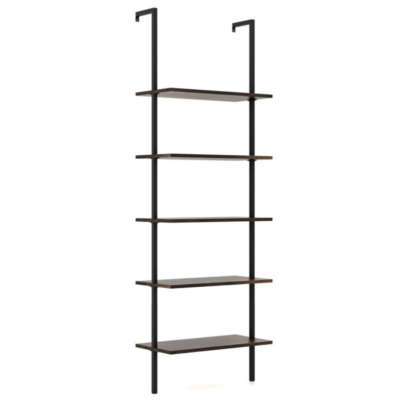 Hivvago 5 Tier Ladder Shelf Wall-Mounted Bookcase with Steel Frame