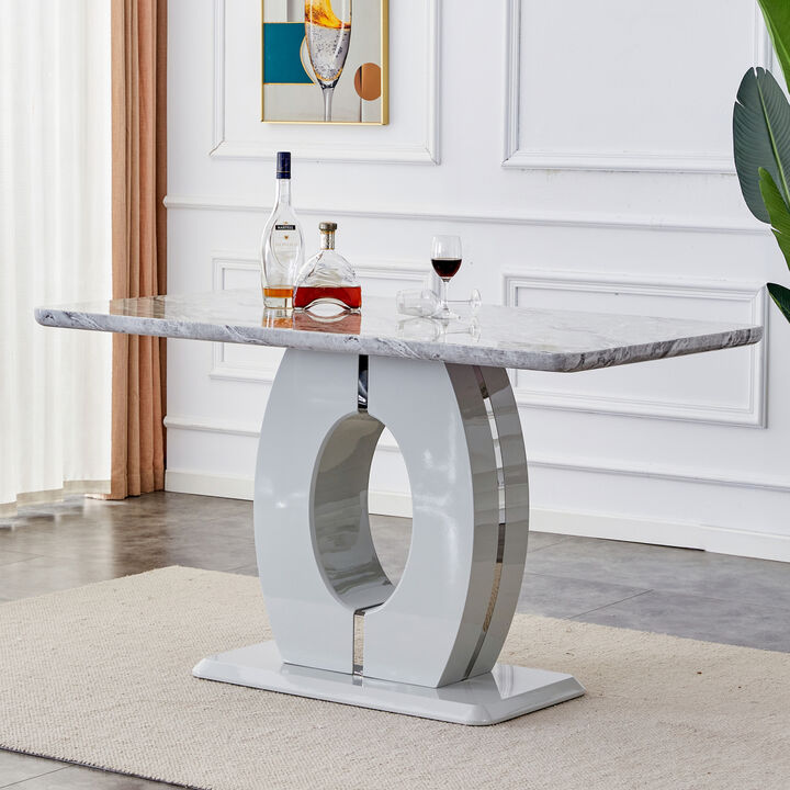 Modern simple and luxurious grey imitation marble grain dining table rectangular Office table.Computer Table.Game desk .desk.For dining room, living room, terrace, kitchen .63" D x 37" W X 36" H