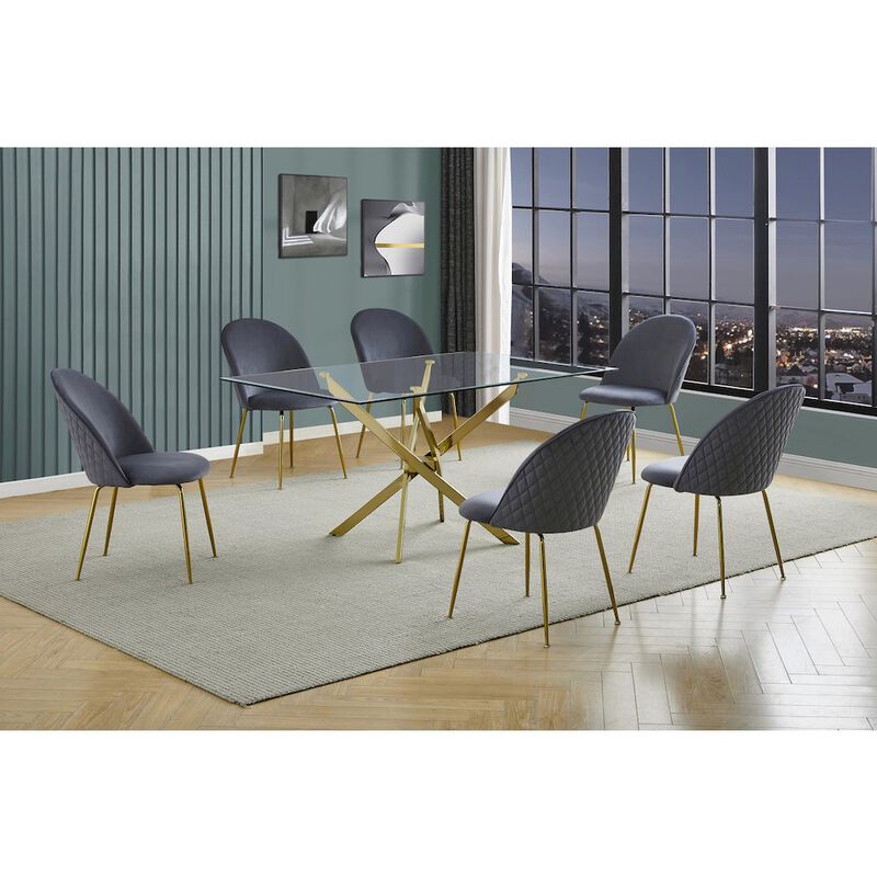 Best Quality Furniture 7 piece dining set- Rectangular dining table with 6 Dark grey side chairs