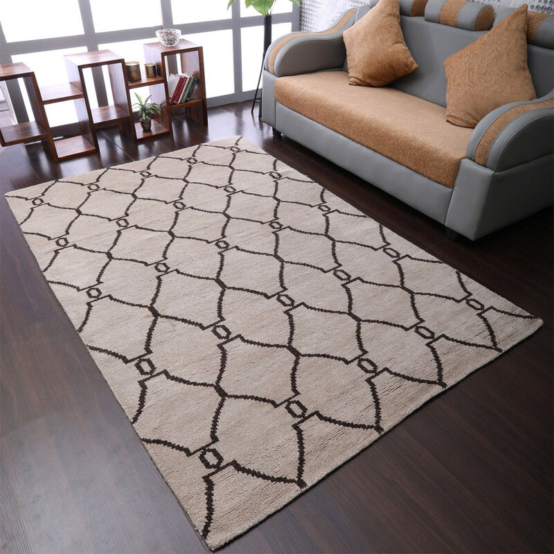 HAND KNOTTED WOOL Geometric AREA RUGS  - Rectangle Shape, Geometric Modern, Medium Pile Handmade Area Rugs for Living Room, Bed Room (N01103) image number 1