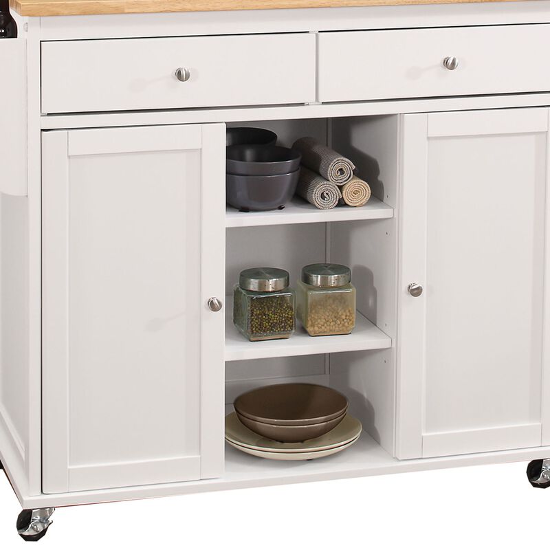Wood Kitchen Cart, 2 Door Cabinet, Natural Brown, White-Benzara