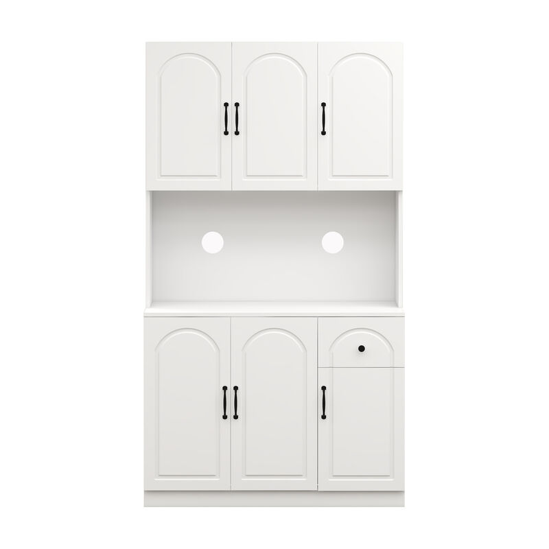 White Wood 39.76 in. Pantry Cabinet with Microwave Oven Countertop