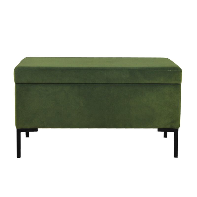 Ray Storage Bench Ottoman, Forest Green Velvet, Metal Legs, 32 Inch image number 1