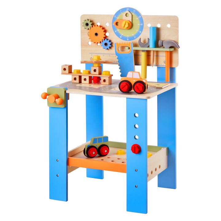 Wooden Kids Tool Workbench, 62 Pcs Educational Construction Toy for Ages 3+