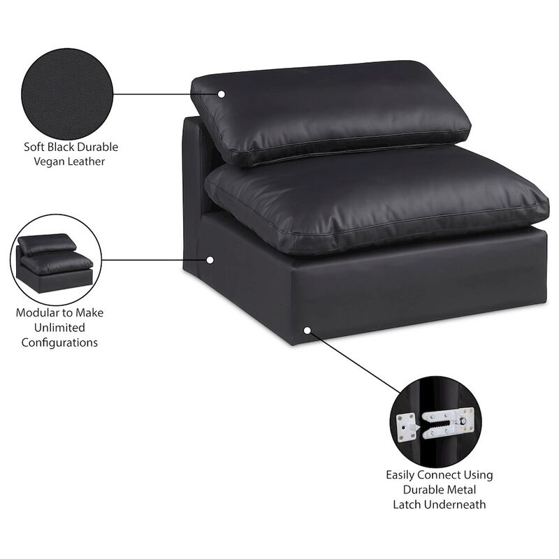 Meridian Furniture Comfy Black Vegan Leather Modular Armless Chair