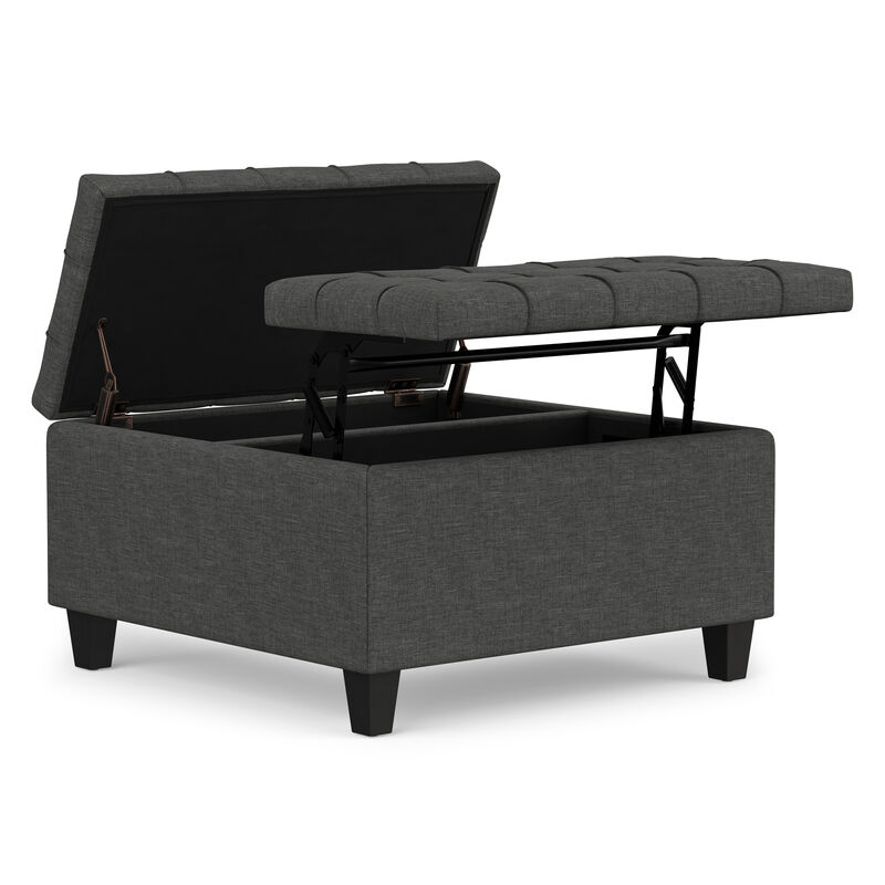 Harrison 30 inch Wide Transitional Square Small Coffee Table Storage Ottoman in Slate Grey , Assembled image number 0