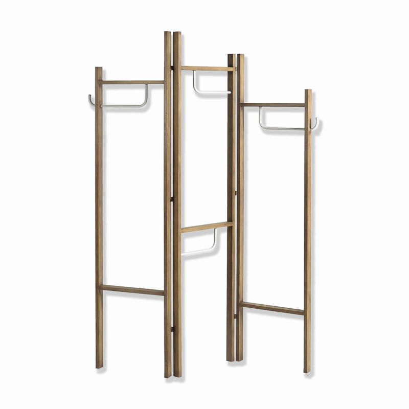 Modern Style 3 Panel Metal Screen with Hooks and Rod Hangings, Brown-Benzara