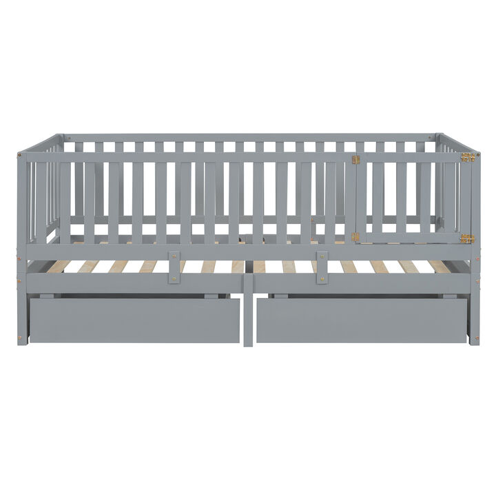 Merax Wood Daybed with Fence Guardrails