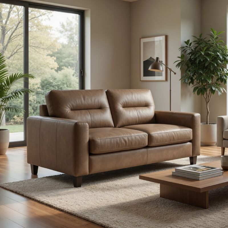 Secy Loveseat, Brown Faux Leather, Track Arms, 58 Inch Pine Wood Frame image number 8
