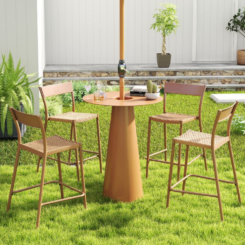 All-Weather Patio Barstools Set of 4 – Woven Rattan Seats & Metal Backs for Outdoor Use