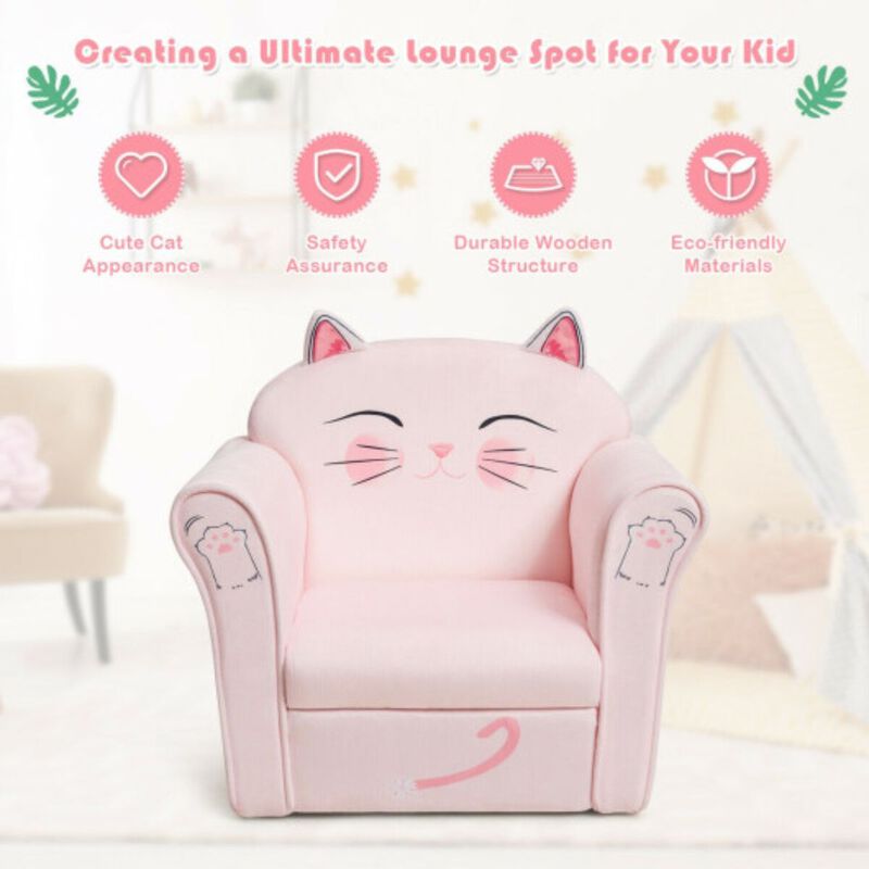 Kids Upholstered Cat Armrest Couch Sofa with Linen Fabric