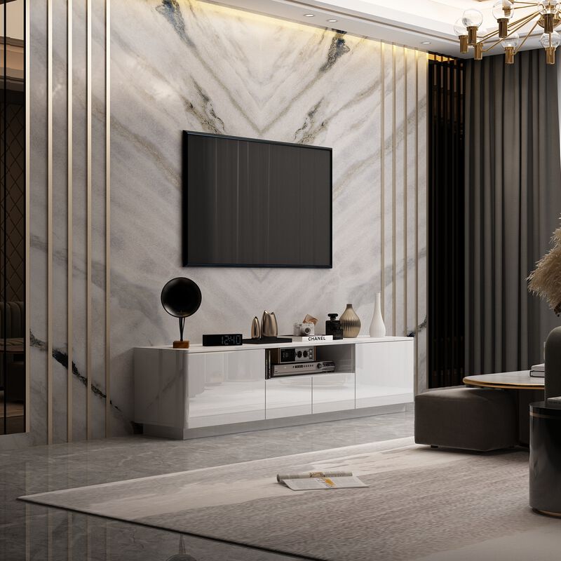 70.8 in. W x 14.5 in. D x17.3 in. H, White Smooth Finished Wooden Table up to 75 in. with 4-Drawers and 1 Shelf