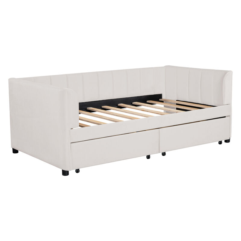 Merax Velvet Daybed with Backrest and 2 Drawers