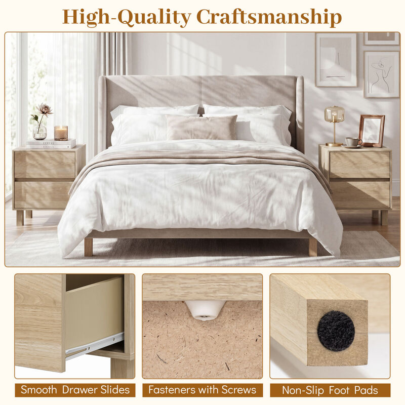 Modern Wooden End Table with 2 Storage Drawers for Bedroom Living Room Use-Natural image number 4