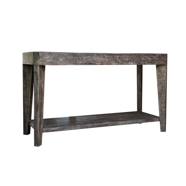 Noa 50 Inch Sofa Console Table, Solid Pine Wood, Distressed Brown, 1 Shelf-Benzara